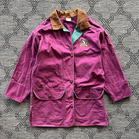 Jantzen Jackets & Blazers - Vintage Duck Jacket Womens Small Purple Canvas Corduroy Wildlife Mallard Barn